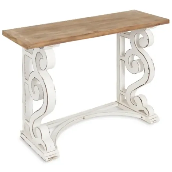 Console Tables-Kirkland's Home Distressed White And Brown Wood Console Table White/Tan
