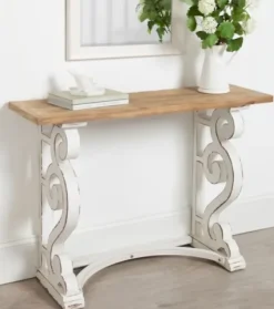 Console Tables-Kirkland's Home Distressed White And Brown Wood Console Table White/Tan