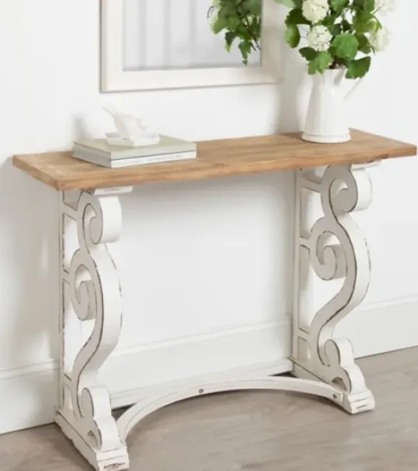 Console Tables-Kirkland's Home Distressed White And Brown Wood Console Table White/Tan