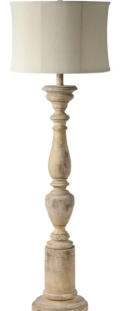 Floor Lamps-Kirkland's Home Distressed White Berkshire Column Floor Lamp Ivory