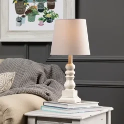 Table Lamps-Kirkland's Home Distressed White Candlestick Table Lamp Ivory