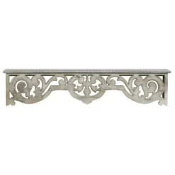 Shelves-Kirkland's Home Distressed White Carved Wood Wall Shelf
