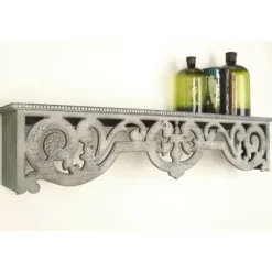 Shelves-Kirkland's Home Distressed White Carved Wood Wall Shelf