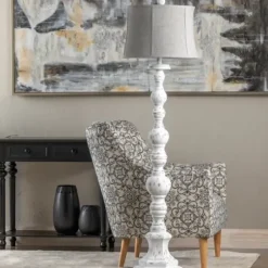 Floor Lamps-Kirkland's Home Distressed White Floor Lamp White/Gray