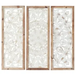 Wall Plaques-Kirkland's Home Distressed White Floral Wall Plaques, Set Of 3 White/Brown
