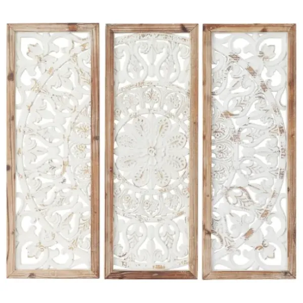 Wall Plaques-Kirkland's Home Distressed White Floral Wall Plaques, Set Of 3 White/Brown