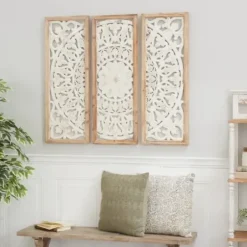 Wall Plaques-Kirkland's Home Distressed White Floral Wall Plaques, Set Of 3 White/Brown