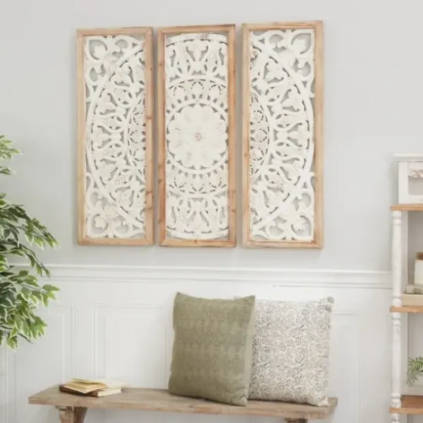 Wall Plaques-Kirkland's Home Distressed White Floral Wall Plaques, Set Of 3 White/Brown