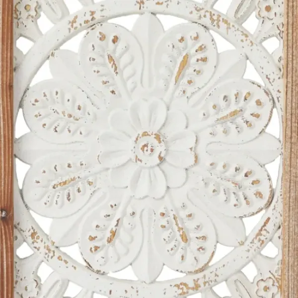 Wall Plaques-Kirkland's Home Distressed White Floral Wall Plaques, Set Of 3 White/Brown