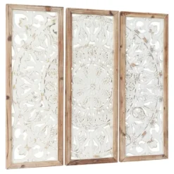 Wall Plaques-Kirkland's Home Distressed White Floral Wall Plaques, Set Of 3 White/Brown