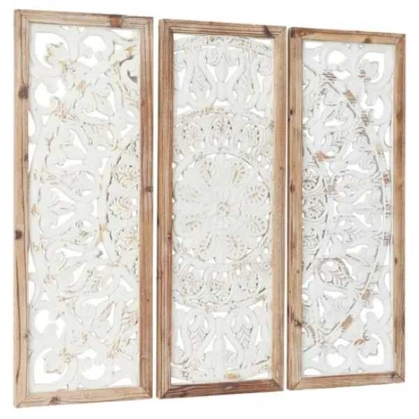 Wall Plaques-Kirkland's Home Distressed White Floral Wall Plaques, Set Of 3 White/Brown