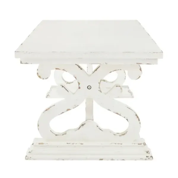 Coffee Tables-Kirkland's Home Distressed White Scrollwork Base Coffee Table White/Tan