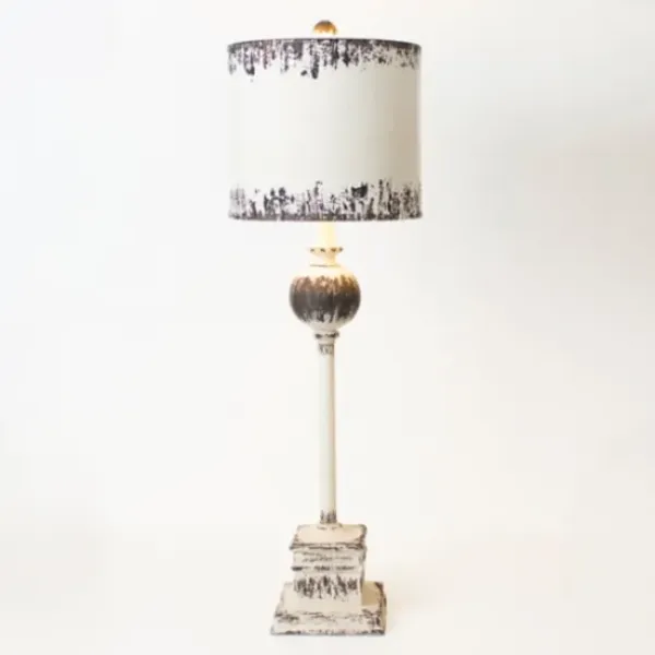 Buffet Lamps-Kirkland's Home Distressed White Square Base Buffet Lamp White/Gray
