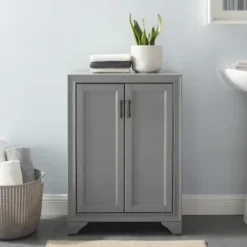 Bathroom Furniture-Kirkland's Home Distressed Wood Accent Cabinet Gray