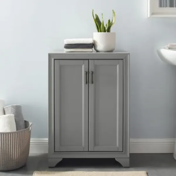 Bathroom Furniture-Kirkland's Home Distressed Wood Accent Cabinet Gray
