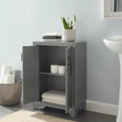 Bathroom Furniture-Kirkland's Home Distressed Wood Accent Cabinet Gray