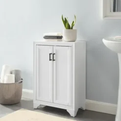 Bathroom Furniture-Kirkland's Home Distressed Wood Accent Cabinet White