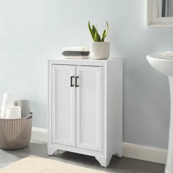 Bathroom Furniture-Kirkland's Home Distressed Wood Accent Cabinet White