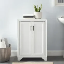 Bathroom Furniture-Kirkland's Home Distressed Wood Accent Cabinet White