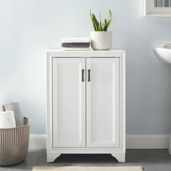 Bathroom Furniture-Kirkland's Home Distressed Wood Accent Cabinet White