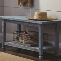 Benches & Ottomans-Kirkland's Home Distressed Wood Antique Bench Blue