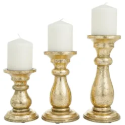 Candle Holders-Kirkland's Home Distressed Wood Candle Holders, Set Of 3 Gold