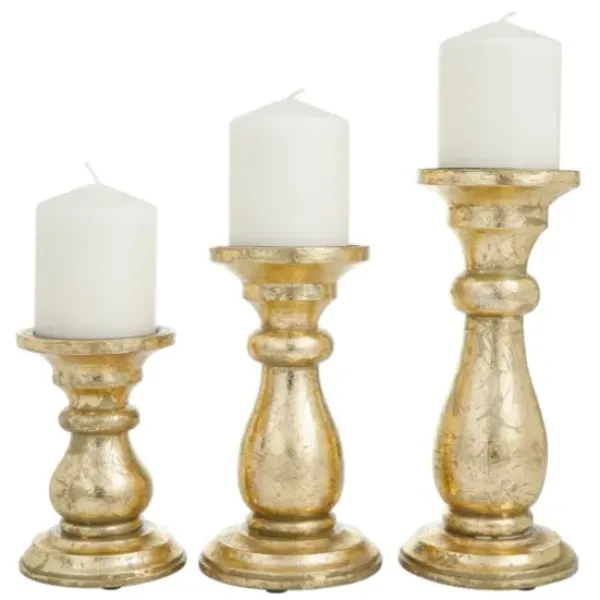 Candle Holders-Kirkland's Home Distressed Wood Candle Holders, Set Of 3 Gold