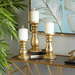 Candle Holders-Kirkland's Home Distressed Wood Candle Holders, Set Of 3 Gold