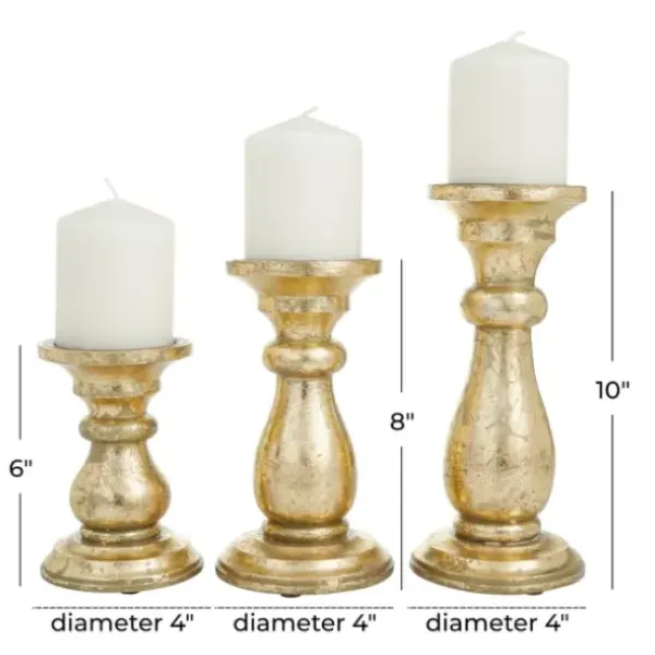 Candle Holders-Kirkland's Home Distressed Wood Candle Holders, Set Of 3 Gold