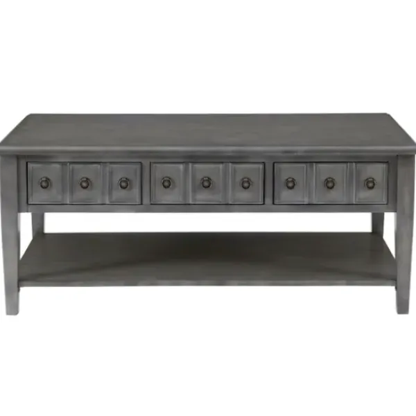Coffee Tables-Kirkland's Home Distressed Wood 3-Drawer Coffee Table Gray
