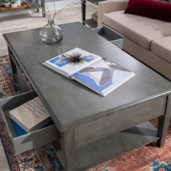Coffee Tables-Kirkland's Home Distressed Wood 3-Drawer Coffee Table Gray