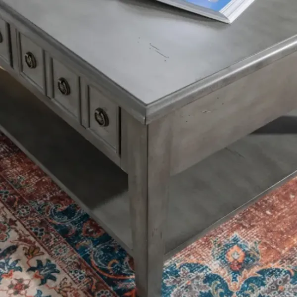 Coffee Tables-Kirkland's Home Distressed Wood 3-Drawer Coffee Table Gray