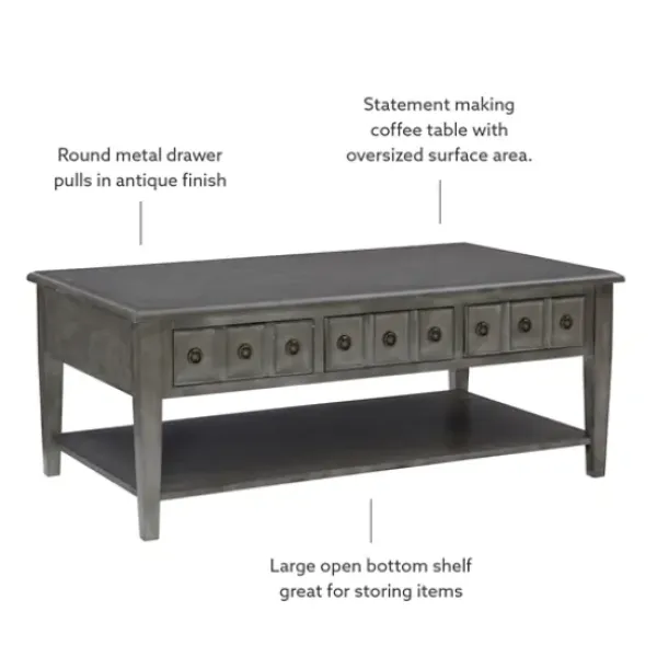 Coffee Tables-Kirkland's Home Distressed Wood 3-Drawer Coffee Table Gray