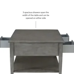 Coffee Tables-Kirkland's Home Distressed Wood 3-Drawer Coffee Table Gray