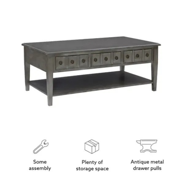 Coffee Tables-Kirkland's Home Distressed Wood 3-Drawer Coffee Table Gray