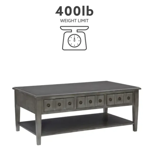 Coffee Tables-Kirkland's Home Distressed Wood 3-Drawer Coffee Table Gray
