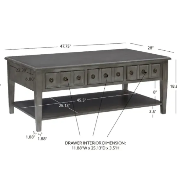 Coffee Tables-Kirkland's Home Distressed Wood 3-Drawer Coffee Table Gray
