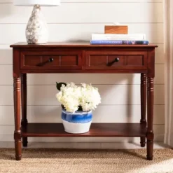 Console Tables-Kirkland's Home Distressed Wood 2-Drawer Console Table Brown