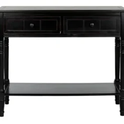 Console Tables-Kirkland's Home Distressed Wood 2-Drawer Console Table Black