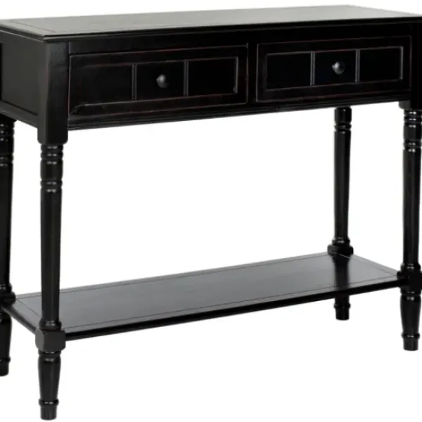 Console Tables-Kirkland's Home Distressed Wood 2-Drawer Console Table Black
