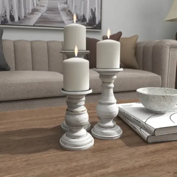 Candle Holders-Kirkland's Home Distressed Wood 3-Pc. Candle Holder Set White