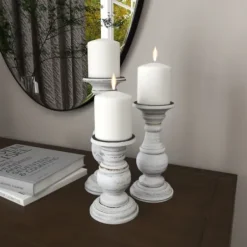 Candle Holders-Kirkland's Home Distressed Wood 3-Pc. Candle Holder Set White