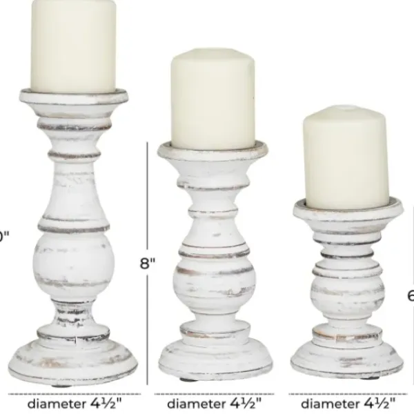 Candle Holders-Kirkland's Home Distressed Wood 3-Pc. Candle Holder Set White