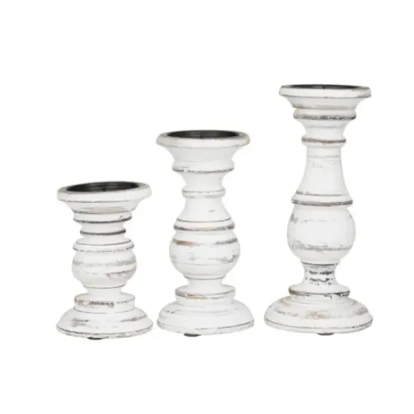 Candle Holders-Kirkland's Home Distressed Wood 3-Pc. Candle Holder Set White