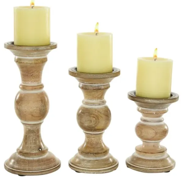 Candle Holders-Kirkland's Home Distressed Wood Pillar Candle Holders, Set Of 3 Brown