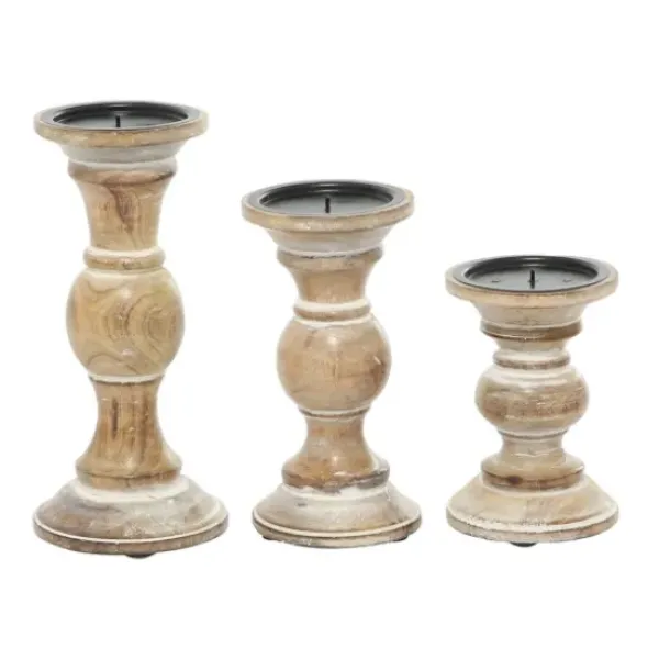 Candle Holders-Kirkland's Home Distressed Wood Pillar Candle Holders, Set Of 3 Brown
