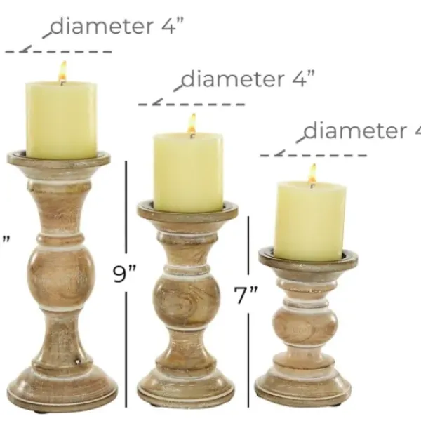 Candle Holders-Kirkland's Home Distressed Wood Pillar Candle Holders, Set Of 3 Brown
