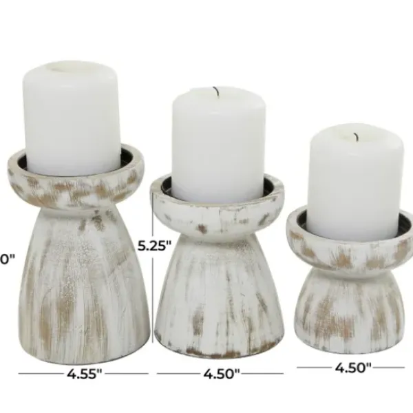 Candle Holders-Kirkland's Home Distressed Wood Pillar Candle Holders, Set Of 3 White