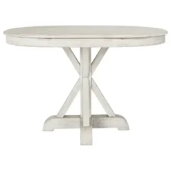 Dining Tables-Kirkland's Home Distressed Wood X Base Oval Dining Table White