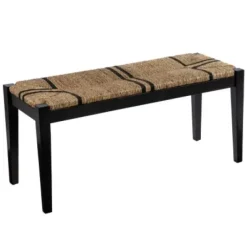 Benches & Ottomans-Kirkland's Home Dominica Woven Seagrass Stripe Bench Tan/Black